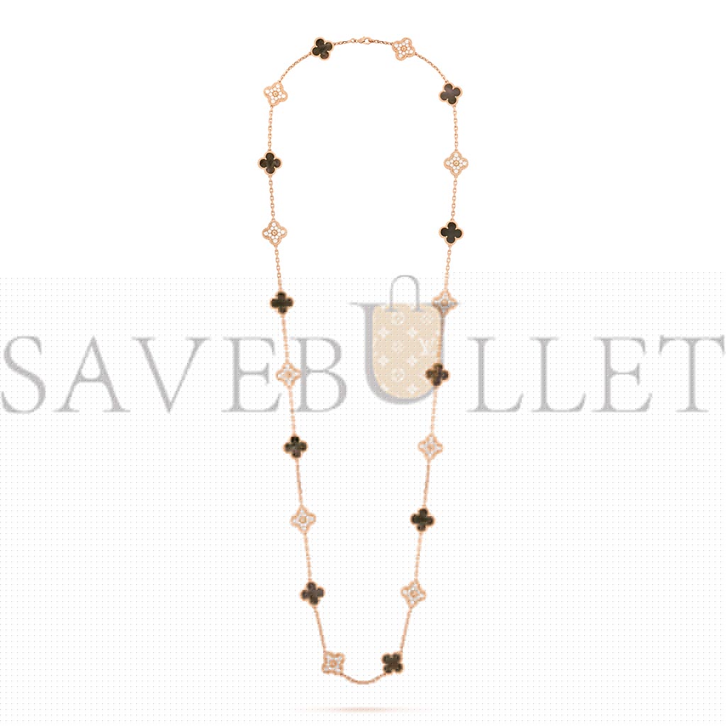 van cleef arpels vintage alhambra long necklace, 20 motifs - rose gold, Di*m*nd, mother-of-pearl  vcarp2r000